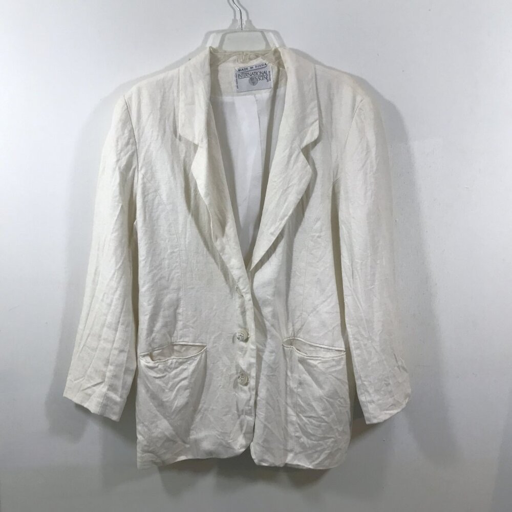 Vintage Linen Blazer with Pockets Ivory Sz 10 - Picture 3 of 13